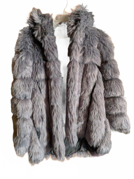 Stylish Gray Faux Fur Hooded Jacket