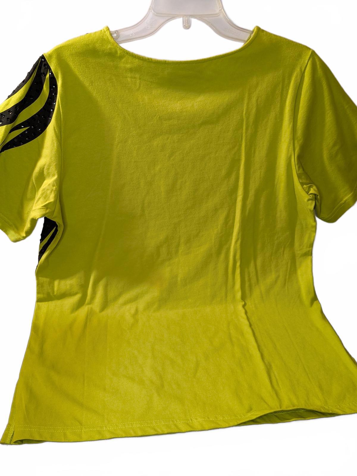 Bob Macke Wearable Art Lime Green Graphic Tee with Black Stripes