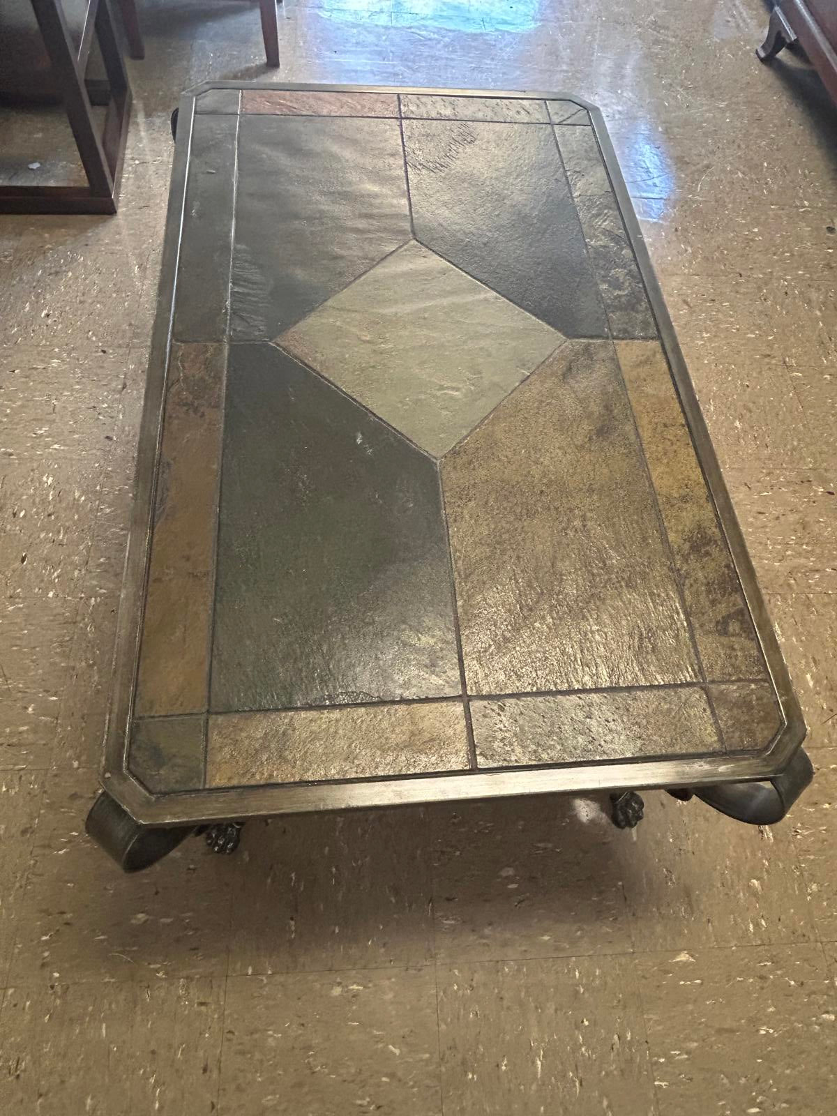 Stylish Slate Top Coffee Table with Wrought Iron Legs