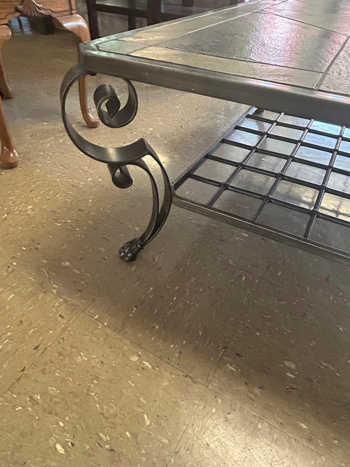 Stylish Slate Top Coffee Table with Wrought Iron Legs