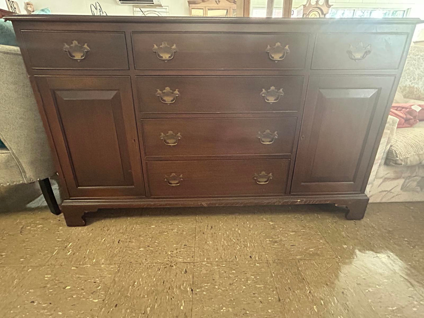 Elegant Vintage Wooden Dresser with Brass Handles
