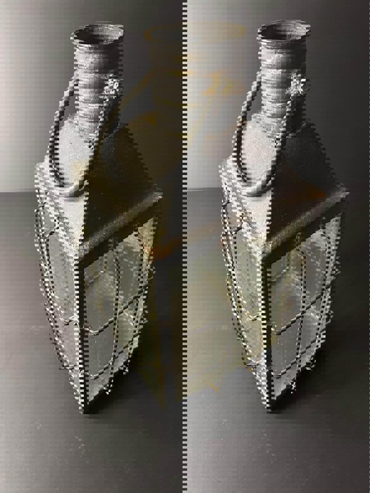 Vintage Metal Lantern with Glass Panels