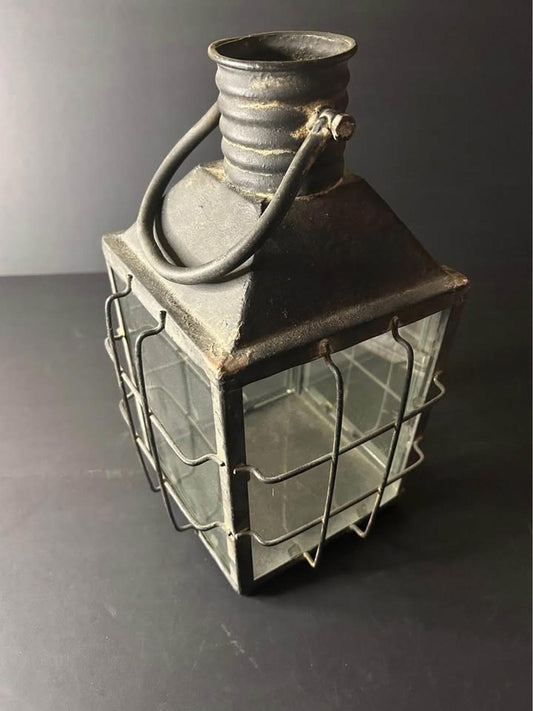 Vintage Metal Lantern with Glass Panels