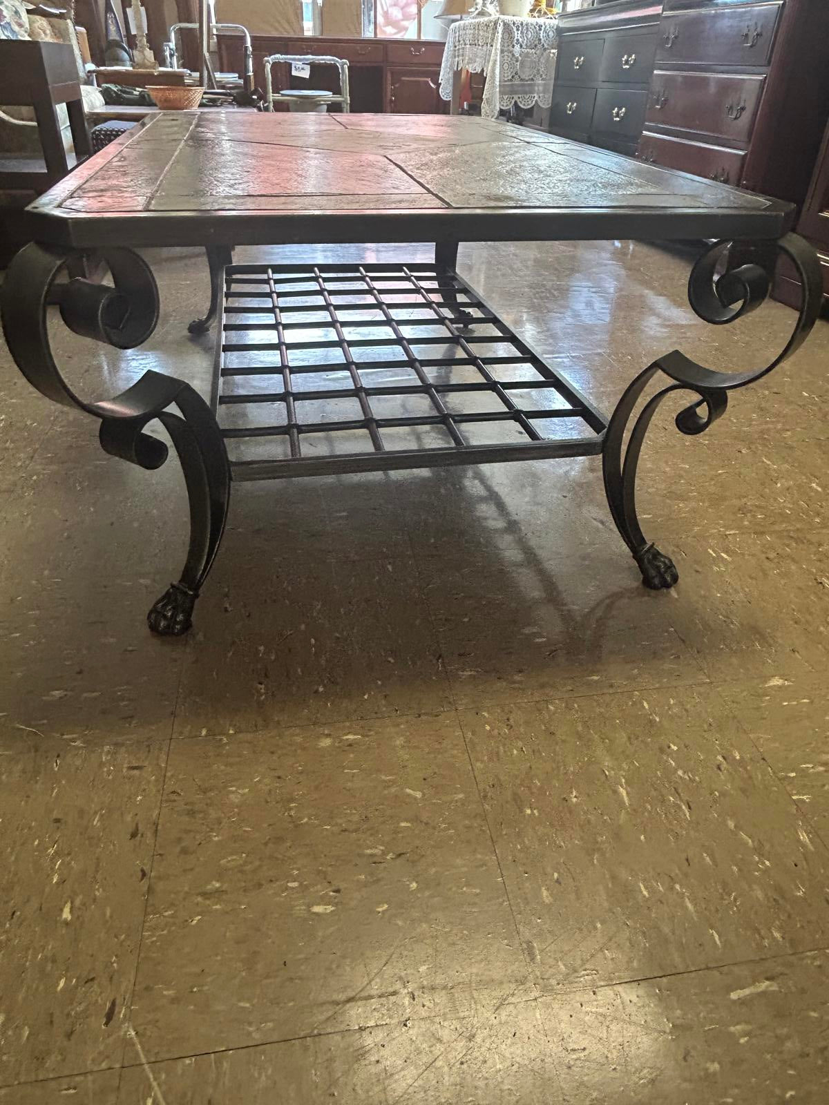 Stylish Slate Top Coffee Table with Wrought Iron Legs