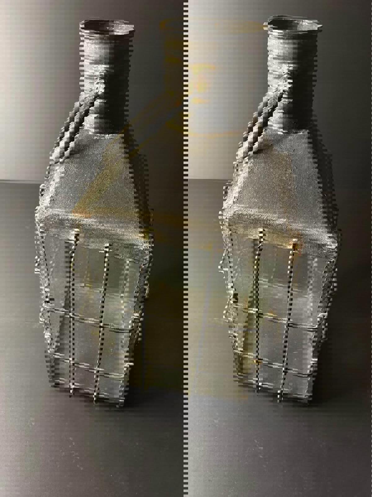 Vintage Metal Lantern with Glass Panels