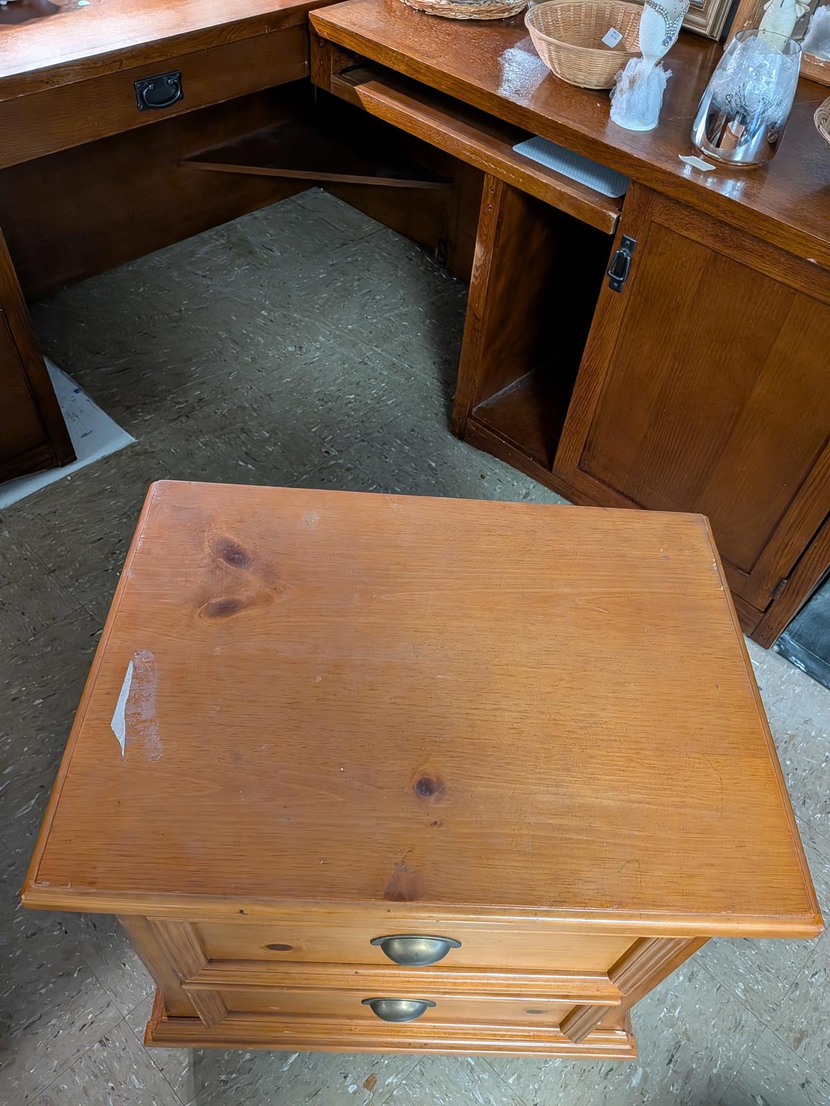 Rustic Wooden Nightstand with Double Drawers