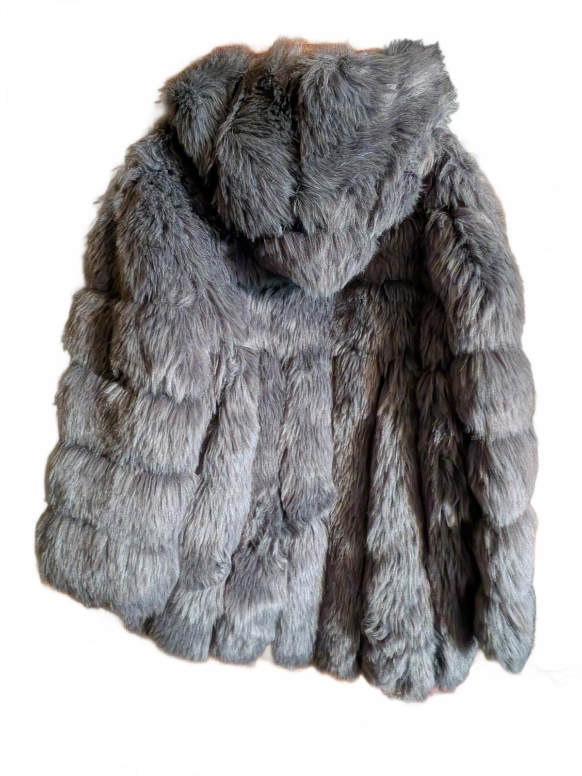 Stylish Gray Faux Fur Hooded Jacket
